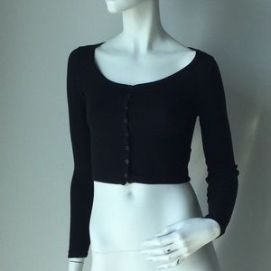 American Apparel Black Button Down Front Crop Top